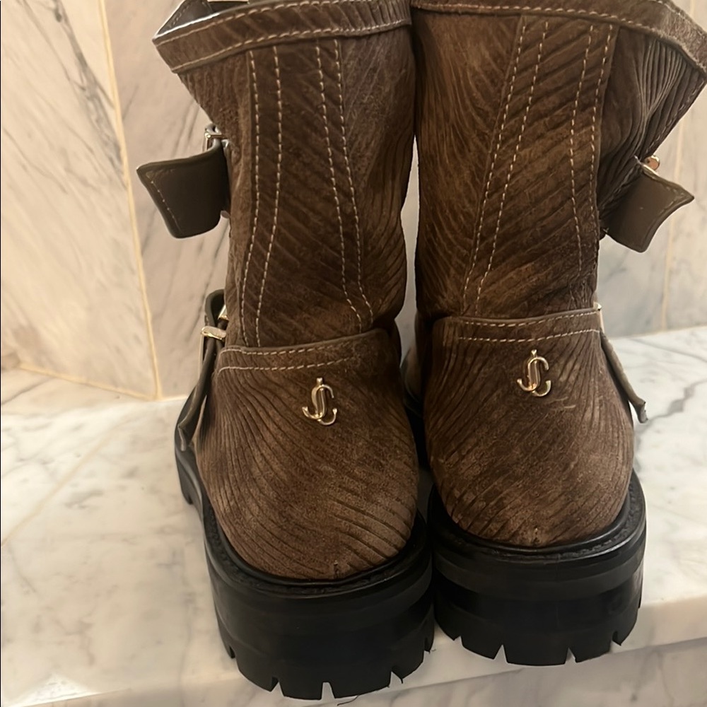 NEW Jimmy Choo Brown Combat Boots with Buckle Straps